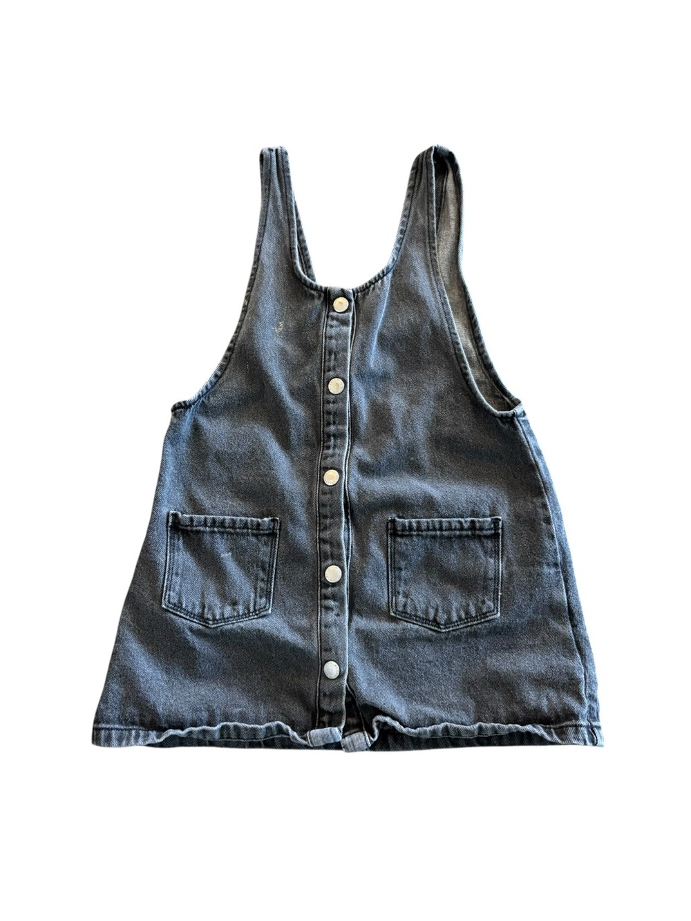 Zara 4-5 Denim Button-Front Jumper Dress in Black Charcoal